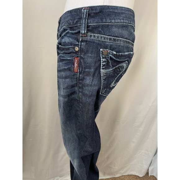 Silver Women's Dark Wash Toni Light Distressed Boot Cut Jeans - 28x33 - Picture 9 of 13